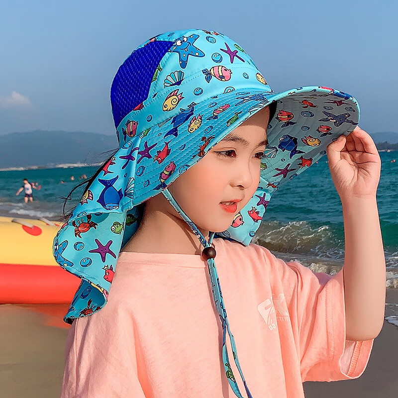 小学生遮阳帽女生小女孩太阳帽儿童帽防男童夏季戴的沙滩帽子女童宝宝
