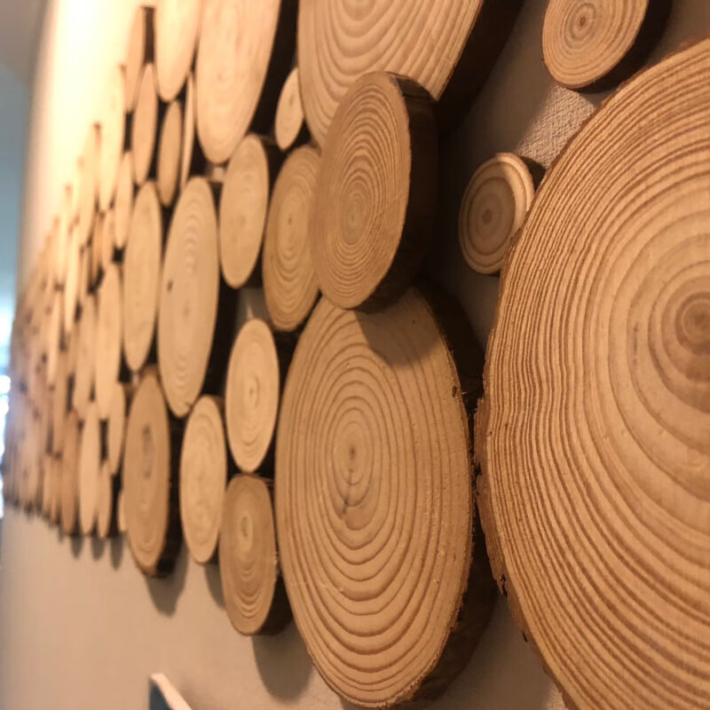 圆木头片原木年轮酒吧茶楼咖啡厅装饰墙面装修木片电视背景墙木片 7