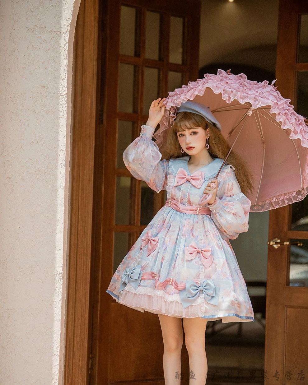 洛丽塔连衣裙胖m子300斤op春夏季日系软妹可爱少女lolita裙子 短袖