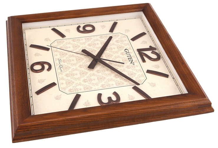 金钟宝正方形挂钟实木钟表客厅卧室静音石英钟中式大号家用时钟表闹钟