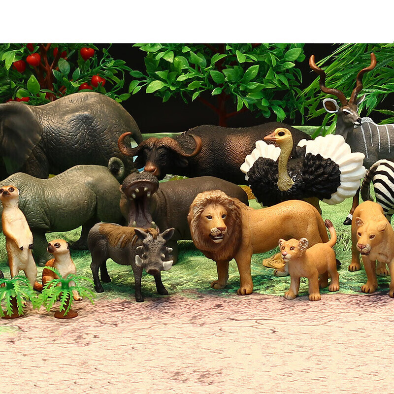动物玩具模型套装野生狮子王大象老虎犀牛斑马鳄鱼长颈鹿企鹅 柠檬黄