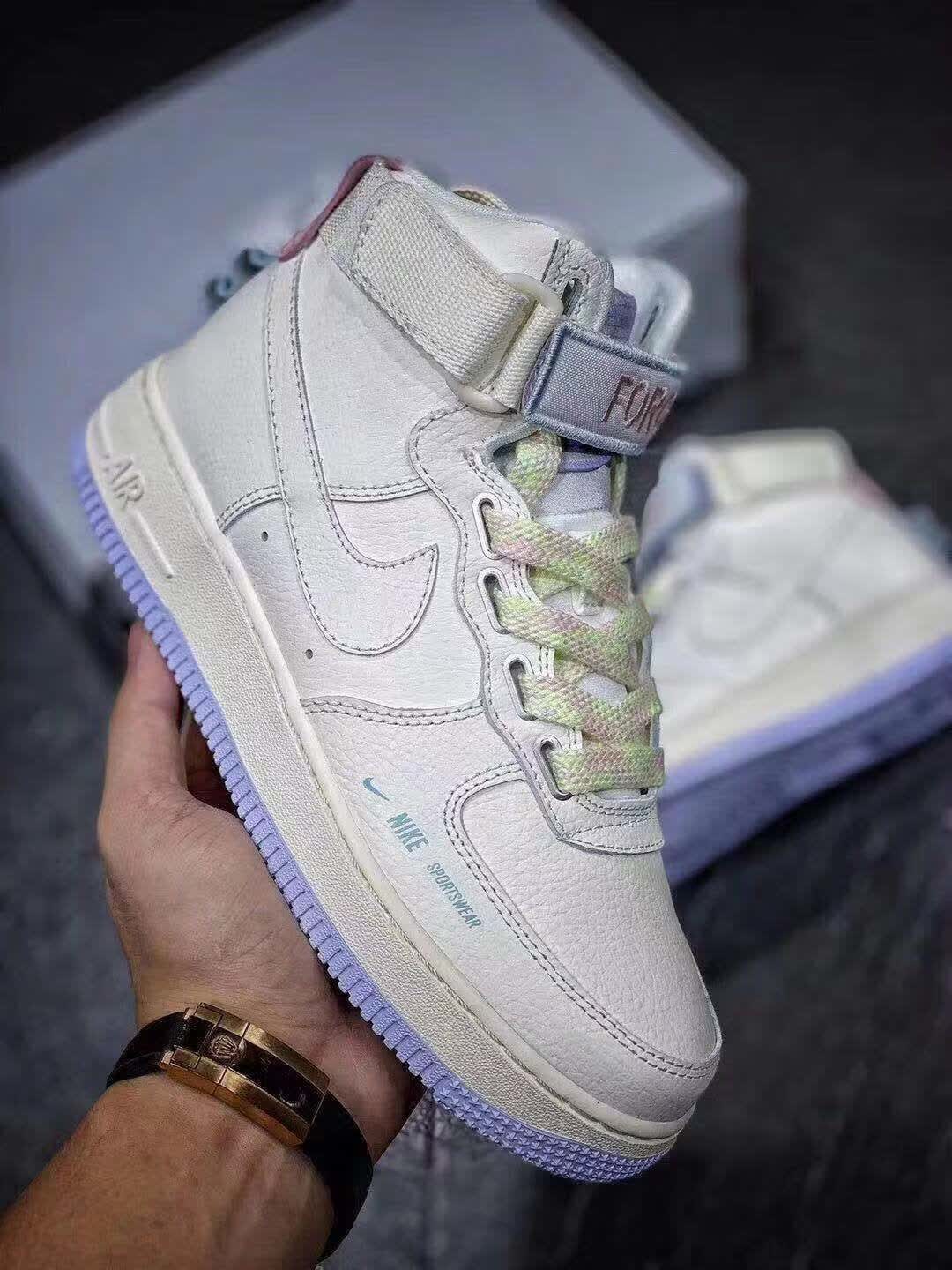 女鞋af1hiut浅粉空军一号独角兽米白乳白马卡龙樱花粉高帮板鞋独角兽