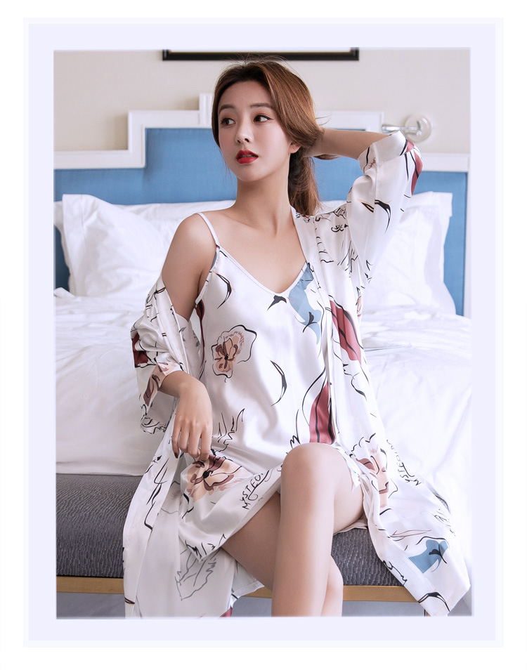 moxtoc睡衣女性感冰丝吊带睡裙女士大码薄款两件套爱心l100115斤