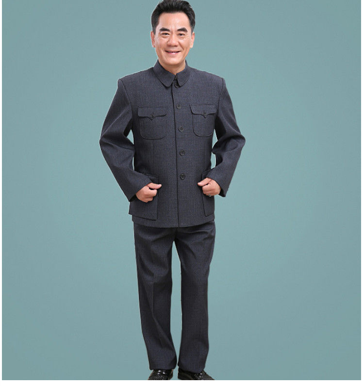 中山装外套军便装上衣中老年翻领爸爸装中式服装老人中山服爷爷装军绿