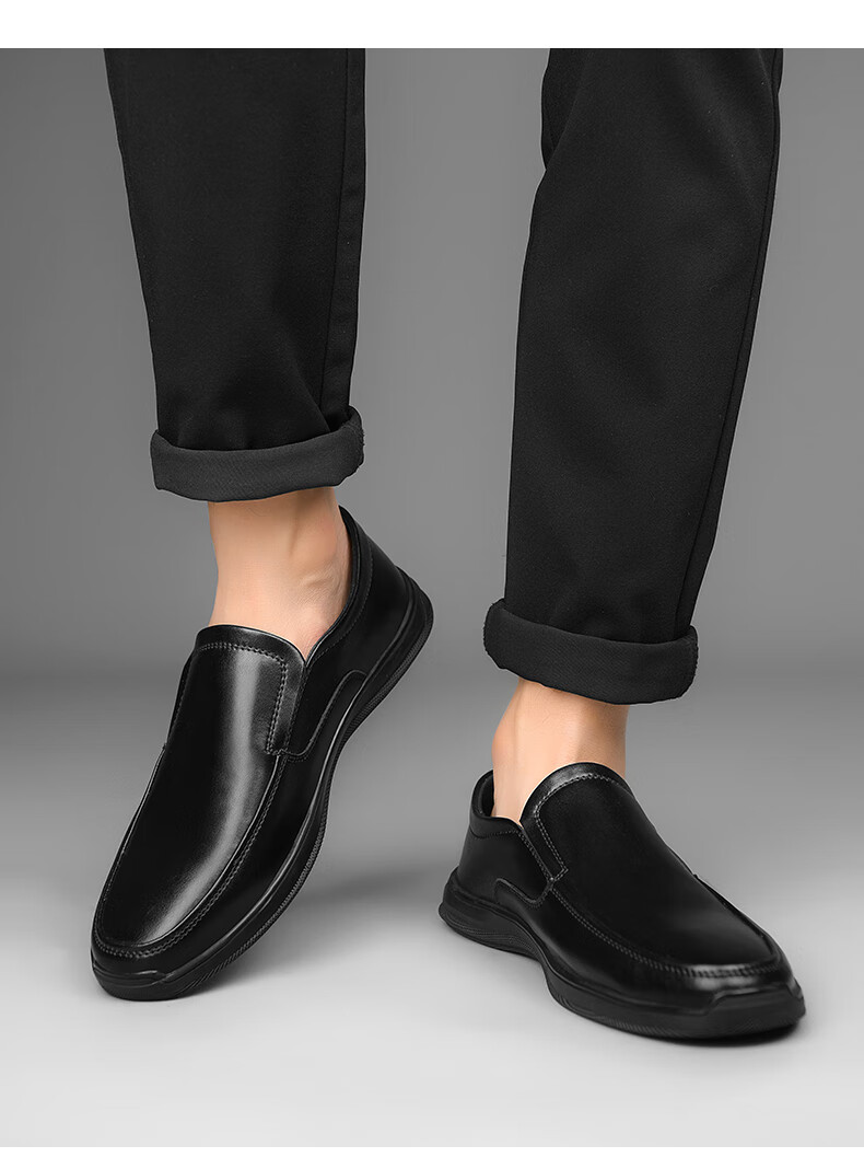 品质舒适男鞋春季男士皮软底软皮中老年爸爸鞋休闲皮鞋男定制款黑色