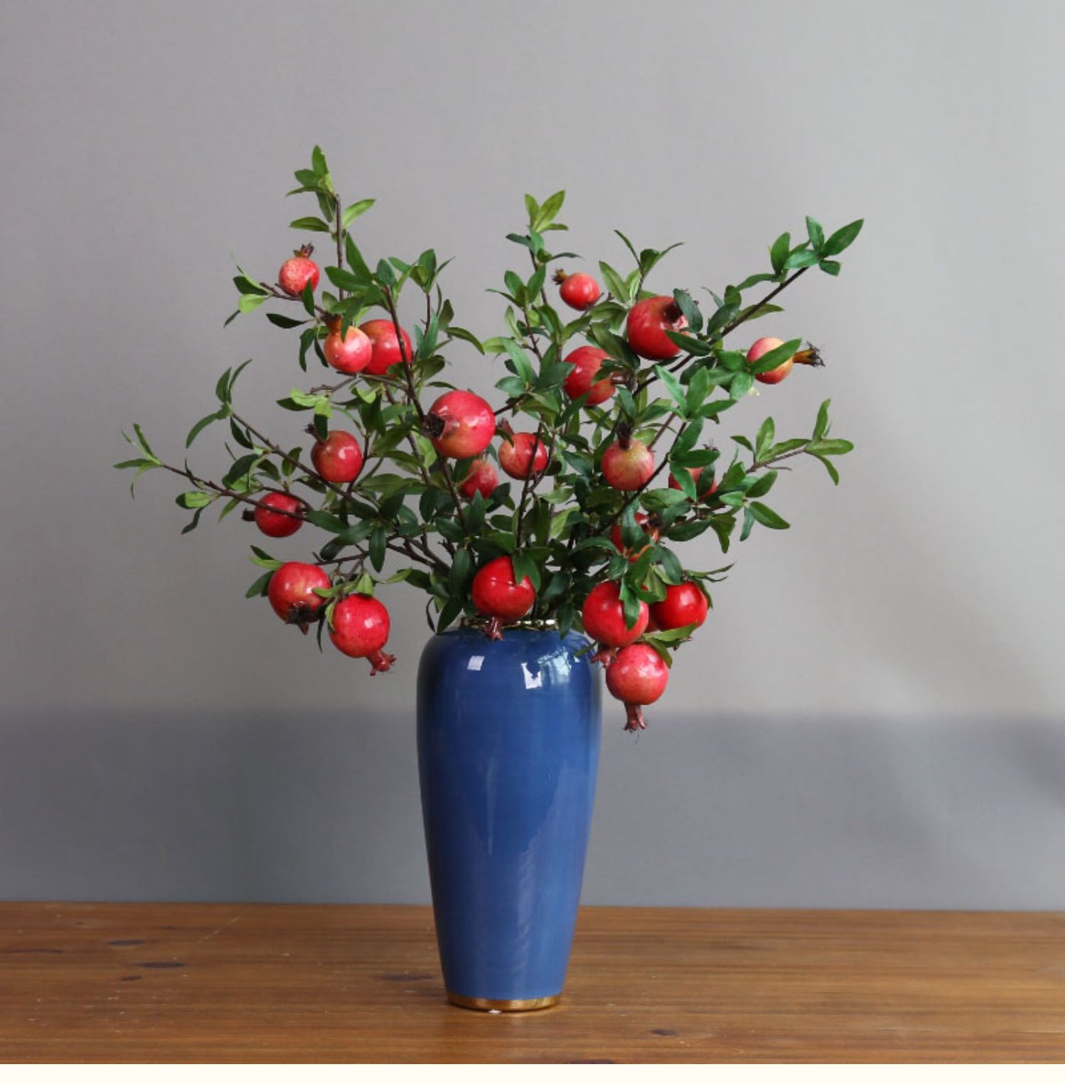 石榴果仿真花复古陶瓷花瓶摆件家居客厅插花仿真花仿真石榴果树枝发财