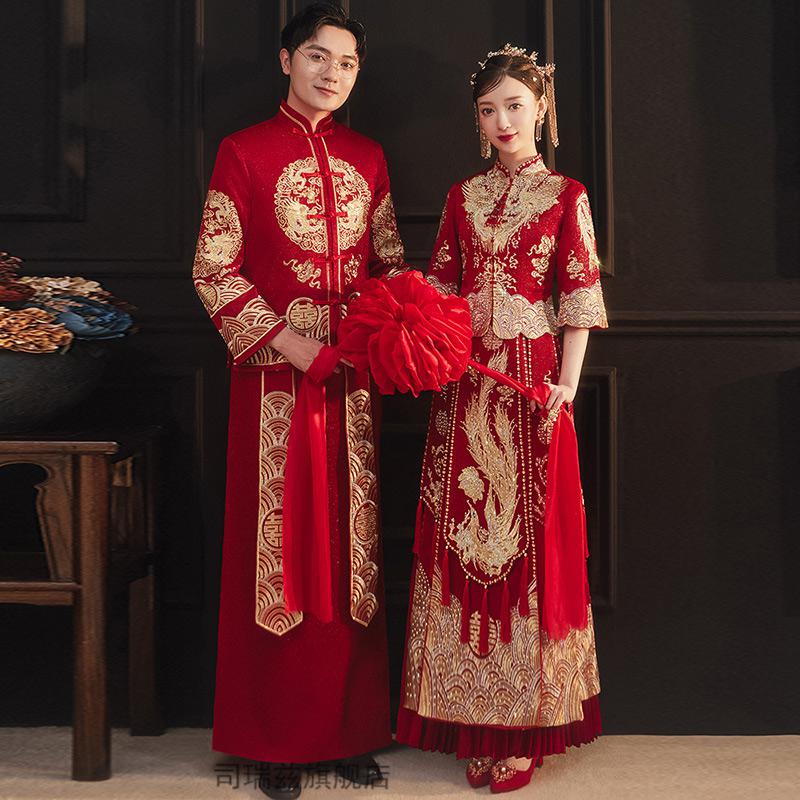 喜庆穿的中式婚礼服装男女唐装结婚礼服新娘秀禾服年显瘦孕妇秀和服