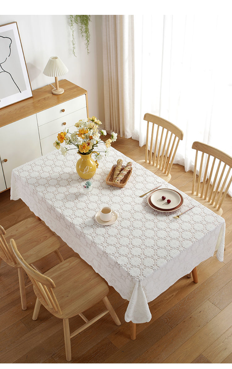 白色茶几桌布蕾丝餐桌布长方形布艺台布欧式小清新桌布家用盖布梅花