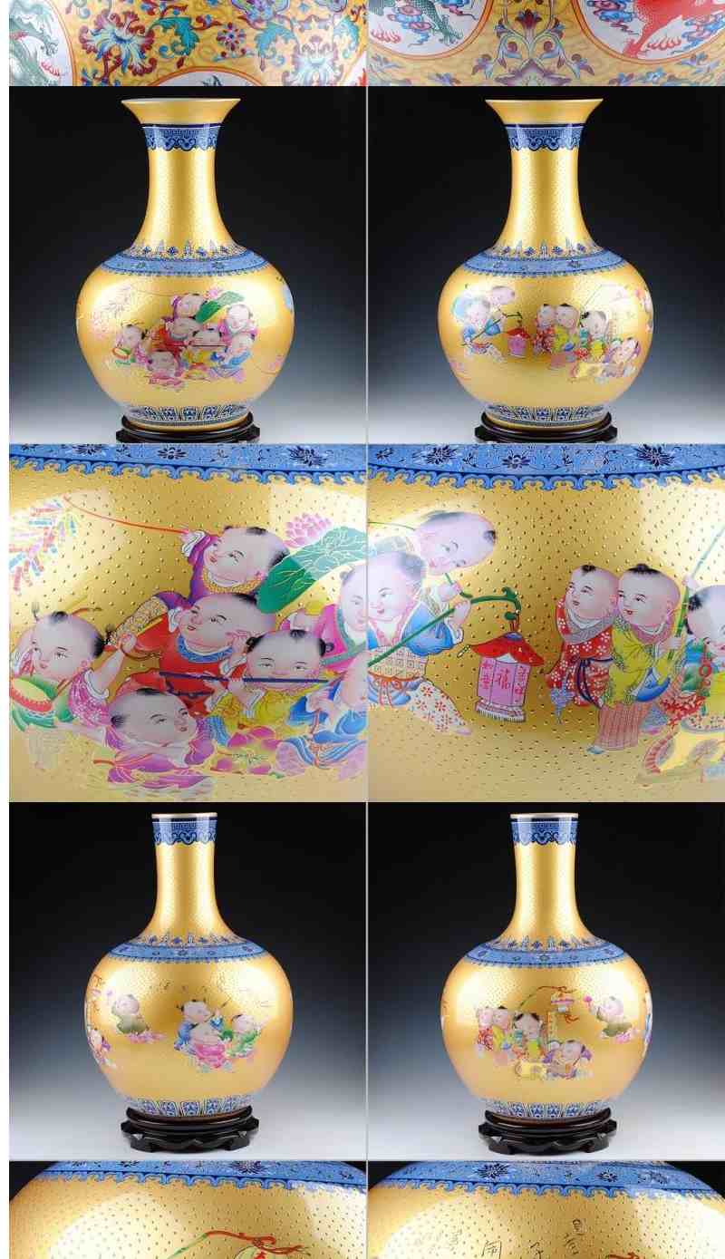 鸡毛掸子花瓶景德镇陶瓷摆件客厅插花花器珐琅彩锦鸡瓷瓶新中式家居