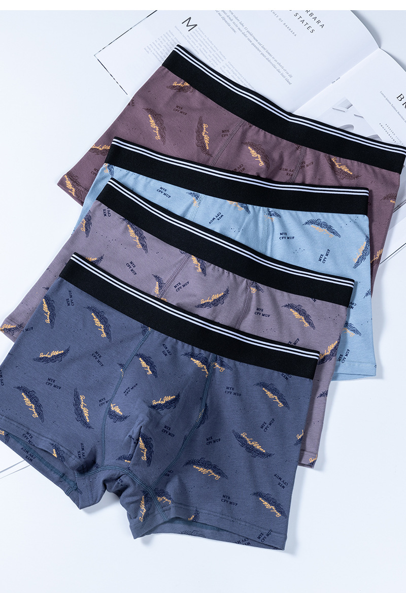 精梳棉男士内裤纯棉平角底裤青年男装大码短裤印花色裤头正品专柜四角