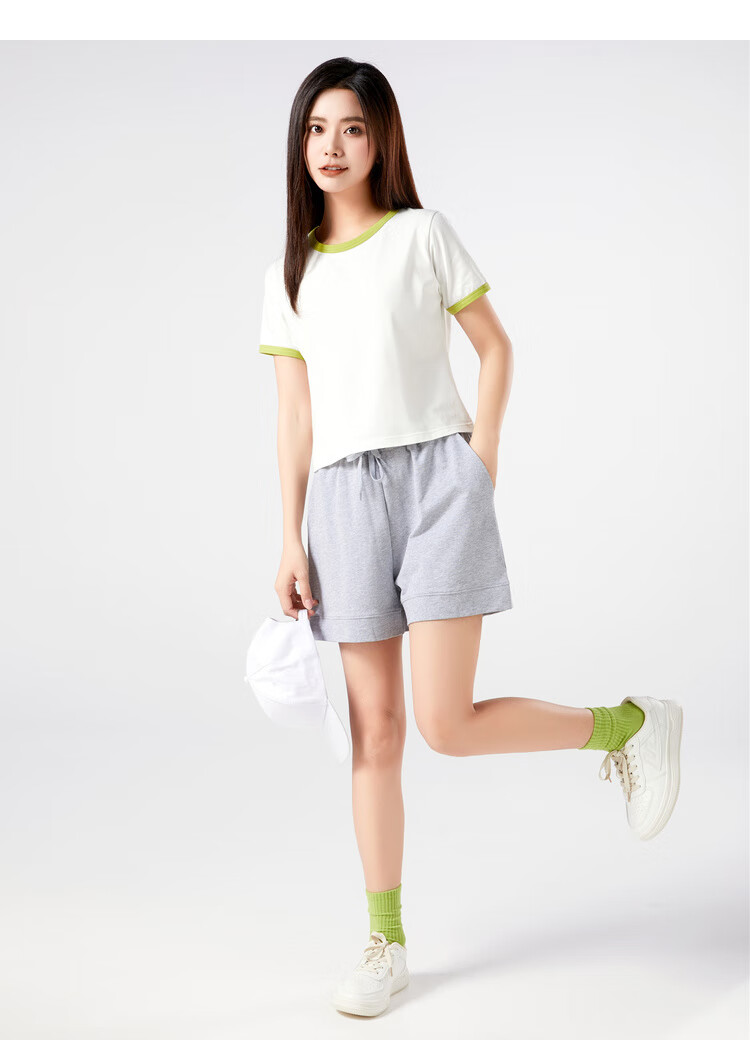 艾米恋休闲运动短裤女士2022年春夏季新款百搭显瘦系带浅灰五分裤杏色