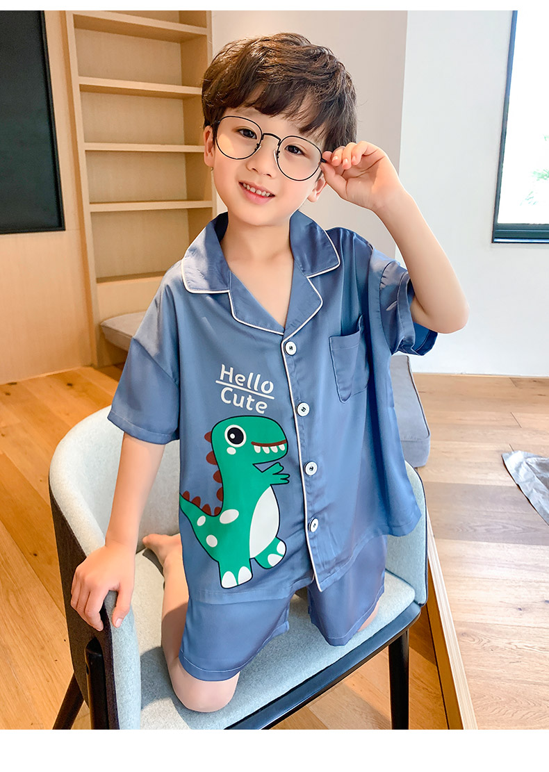 ル杜宾琼斯特价捡漏男童睡衣儿童夏季薄款夏天冰丝短袖宝宝男孩丝绸