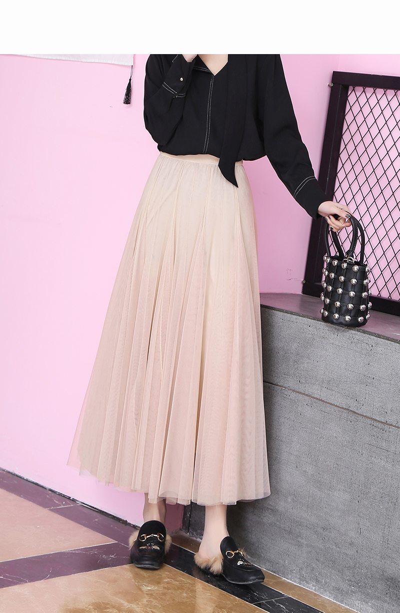 春季春天网纱群沙裙子半身裙蓬蓬裙过膝女a字半裙百