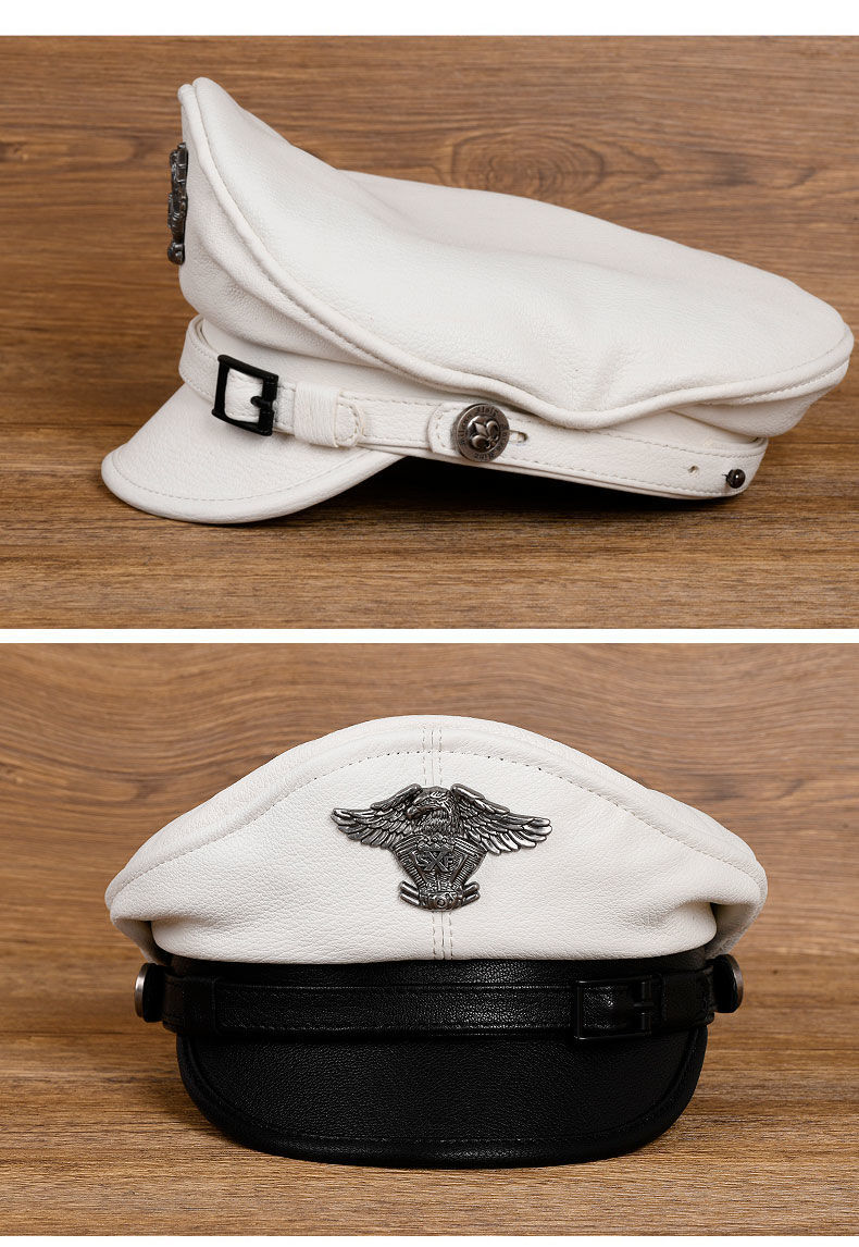 阖萱船长帽德式船长帽时尚英伦风男女机车哈雷帽子高顶鸭舌贝雷帽复古