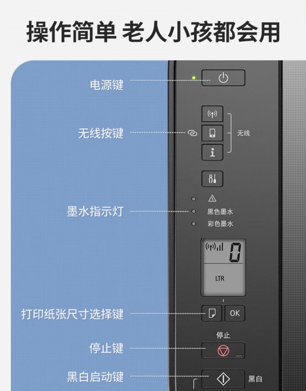 佳能(canon) ts3380打印机复印一体机家用小型彩色喷墨连供无线黑白