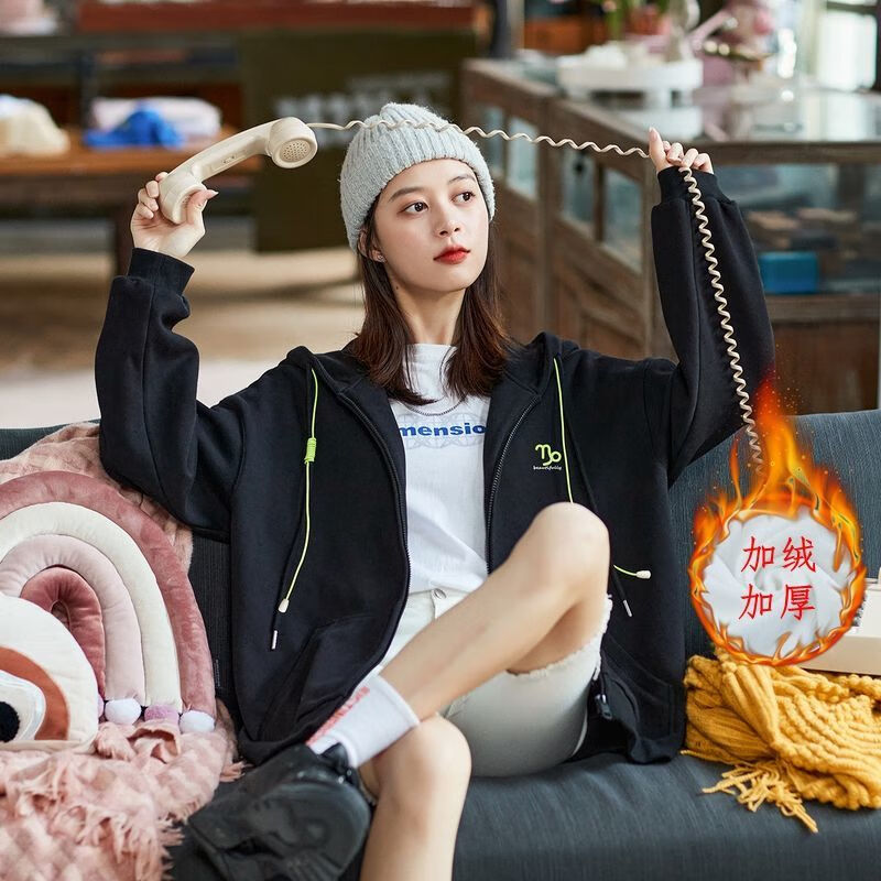 秋季女款卫衣开衫外套2021新款灰色连帽开衫卫衣女2021秋新款韩版百搭