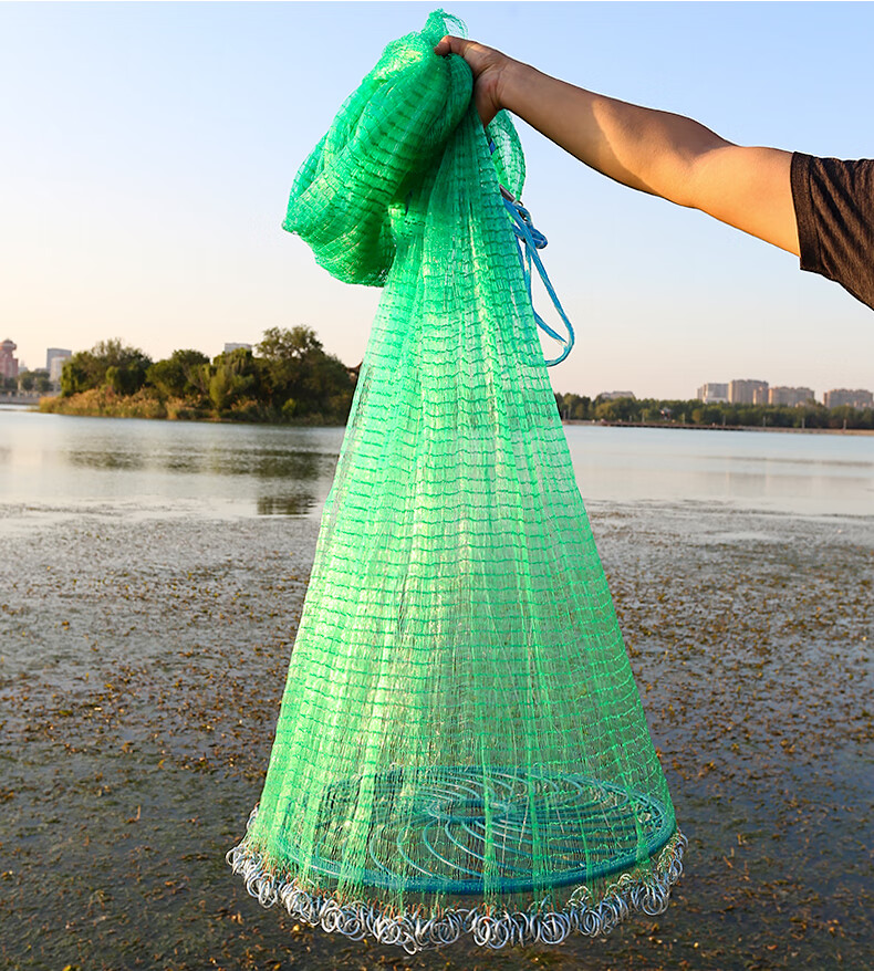 飞盘撒网铁链带飞盘4米5撒网带铅坠撒网大飞盘式圆盘手撒手抛网渔网