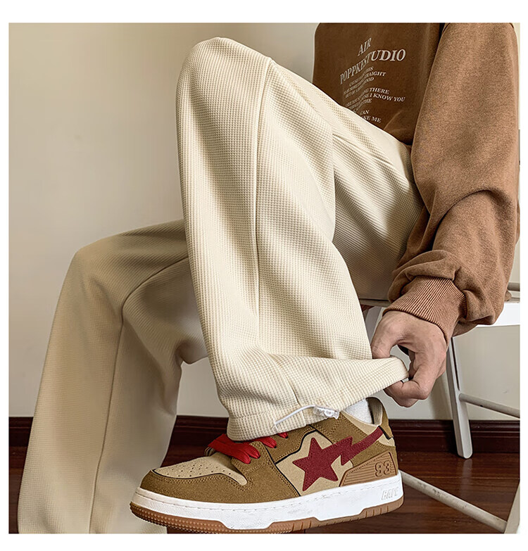 foss phil华夫格裤子男士秋冬季港风运动直筒裤男装联名潮牌日系宽松