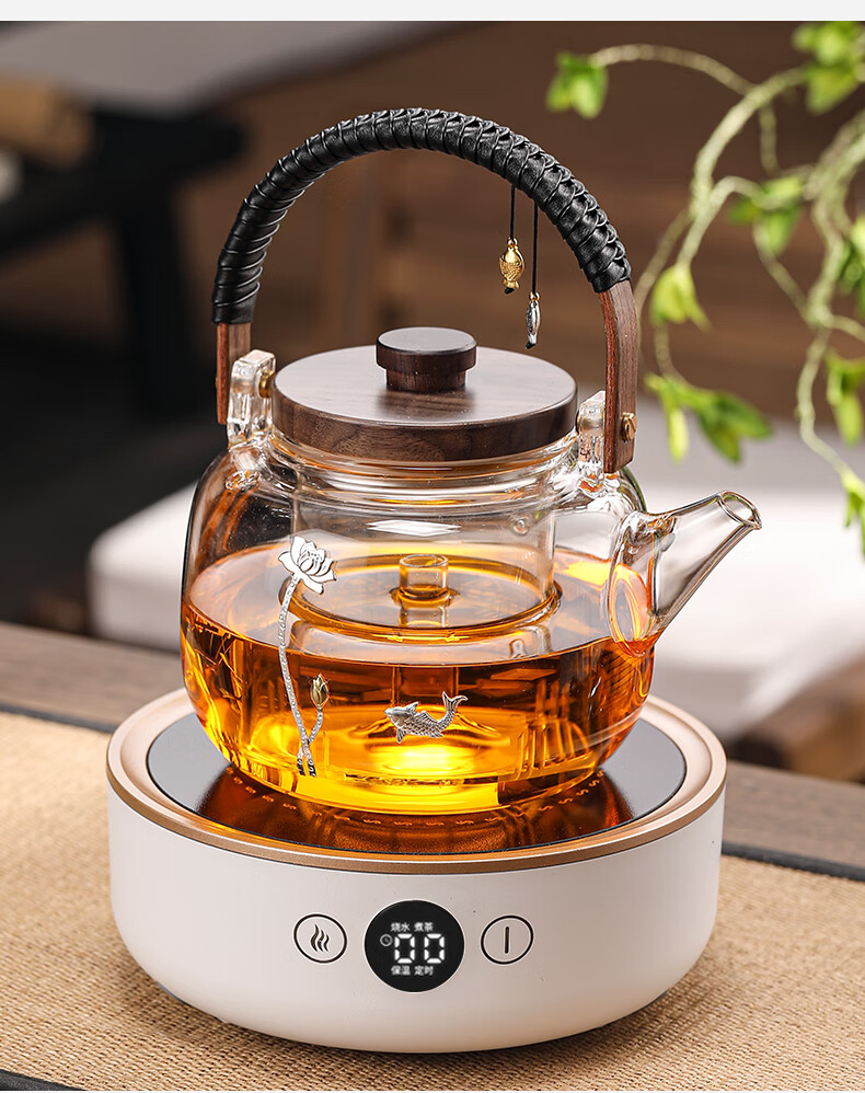 玻璃煮茶壶电陶炉煮茶器泡茶烧水壶茶具白茶家用全自动蒸汽煮茶炉木盖