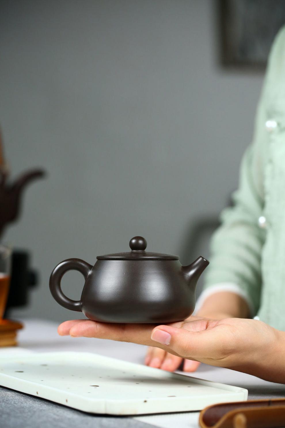 宜兴紫砂壶原矿黑朱泥宽口大口石瓢壶传统纯全手工茶具泡茶壶家用紫