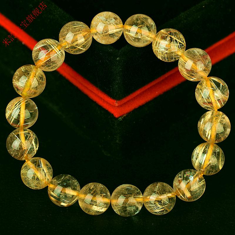 手链男女款黄发晶金丝发金钛晶转运黄水晶手串 活动款11mm【图片 价格