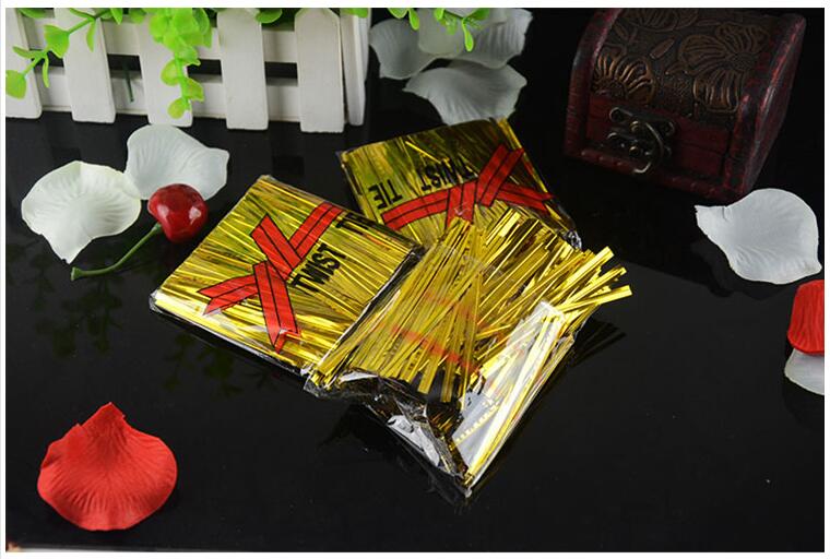 金丝扎带蛋糕扎丝烘焙礼品袋扎线扎带封口线铁丝喜糖扎带8厘米金色5包