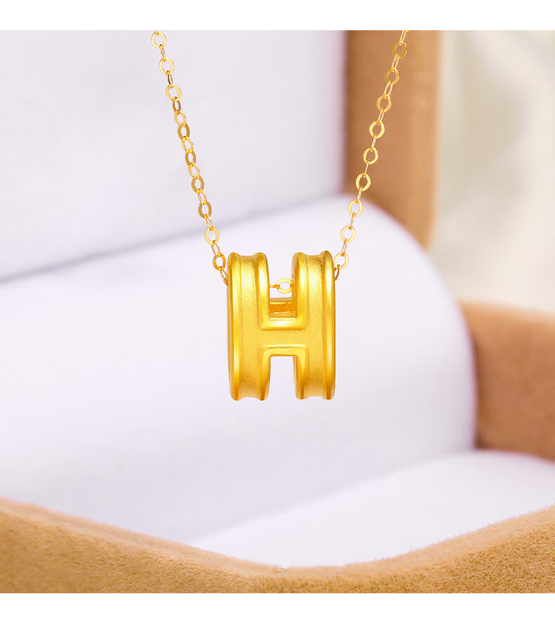 老凤凰生日礼物黄金h字母吊坠足金999项链套链细新款时尚3d硬金首饰