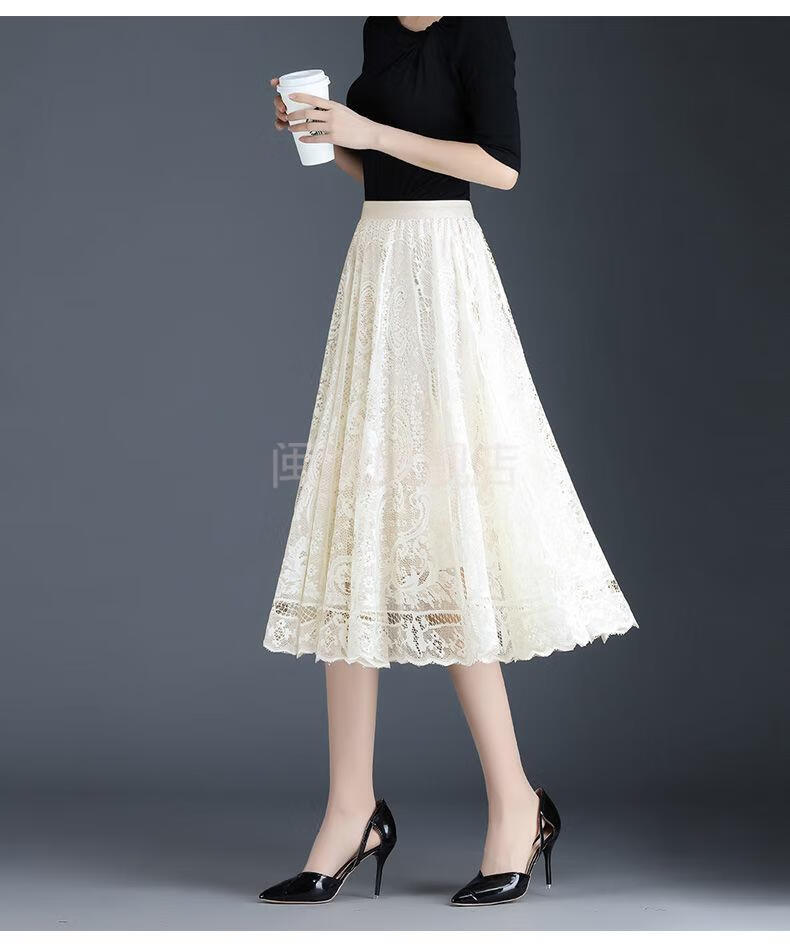 春秋网纱纱裙莎沙雷丝中长款蕾丝女士半身裙法式女a字裙大摆镂空仙女