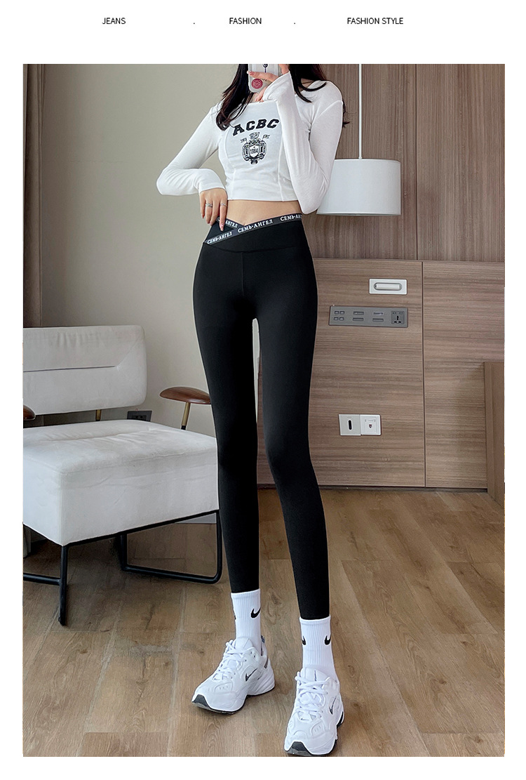 xiaofen新款字母交叉腰鲨鱼芭比裤春夏紧身女外穿翘臀健身打底裤批发