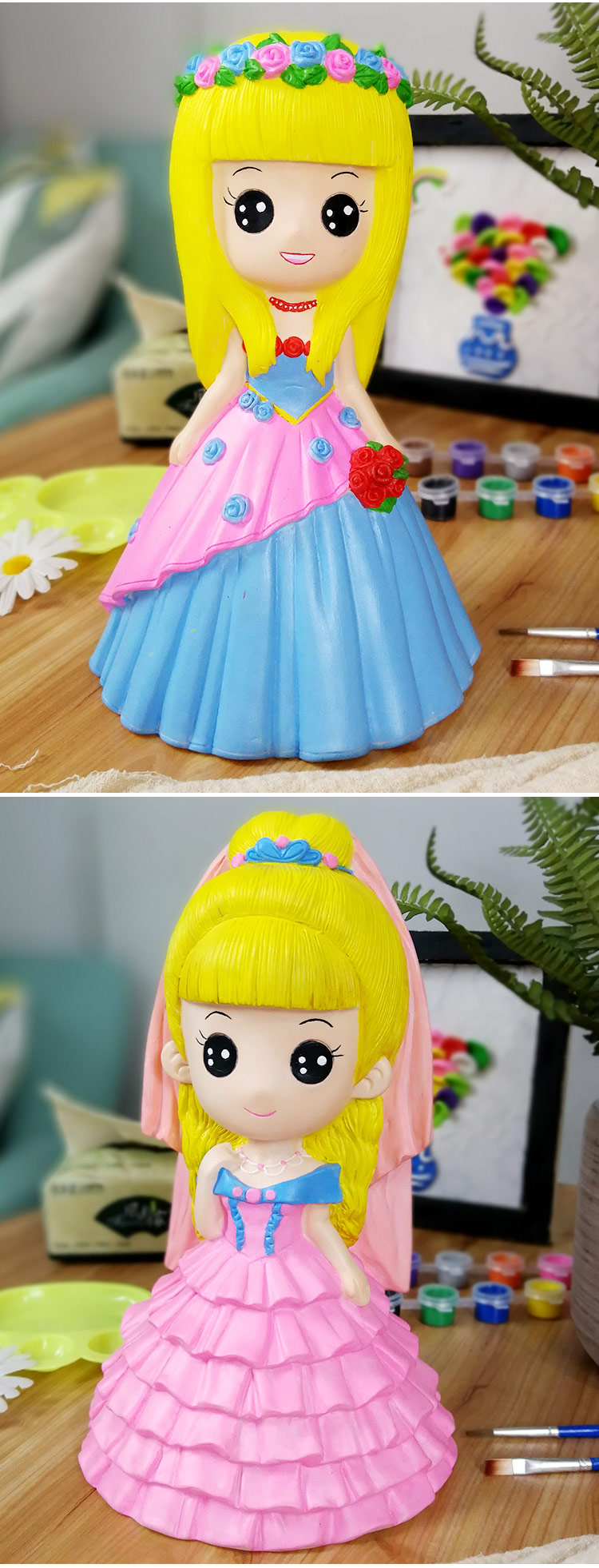 石膏娃娃儿童手工diy彩绘石膏娃娃涂色公仔搪胶存钱罐绘画白胚摆摊