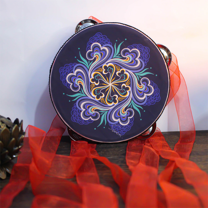 敦煌飞天鼓儿童敦煌飞天舞蹈手持铃鼓汉服道具敦煌井藻图案新疆鼓直径