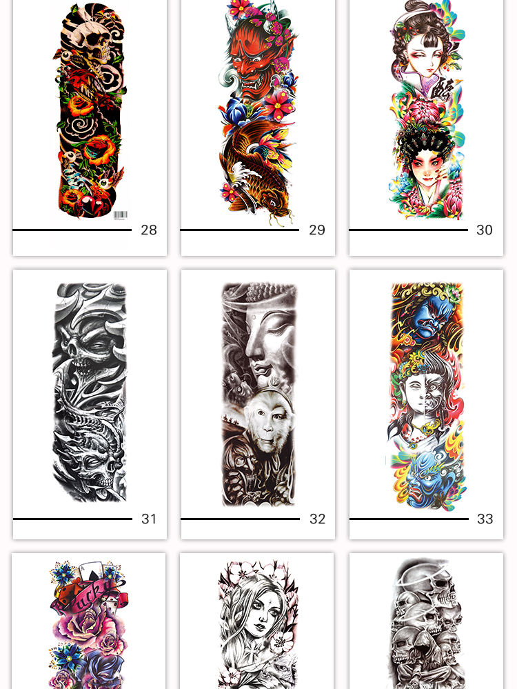 新品纹身贴花臂纹身贴全臂防水善恶鲤鱼关公纹身贴身体彩绘全臂龙鱼