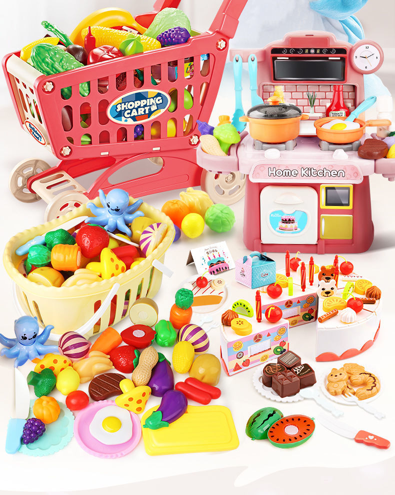 tulx儿童玩具购物车厨房超市玩具男女孩过家家水果切切乐小手推车47
