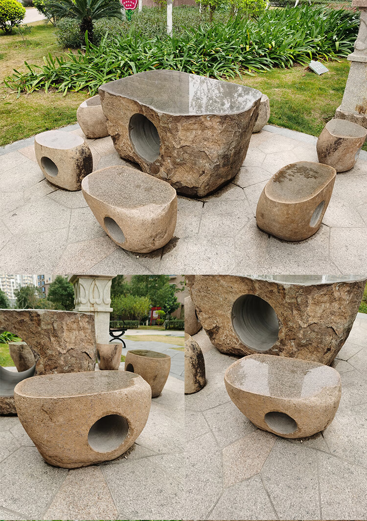 整石桌石桌石凳鹅卵石头桌椅凳子自然石户外庭院广场公园石雕摆件整石
