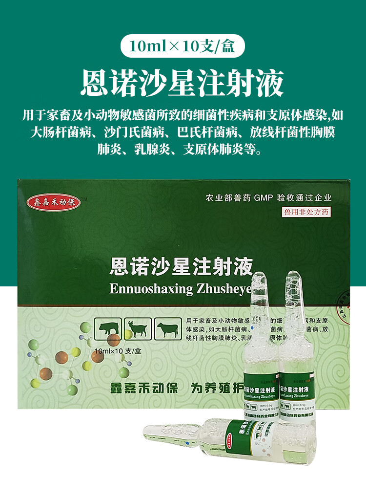 兽药兽用恩诺沙星注射 液猪牛羊猫狗拉稀咳喘肺炎肠胃炎痢疾 1盒