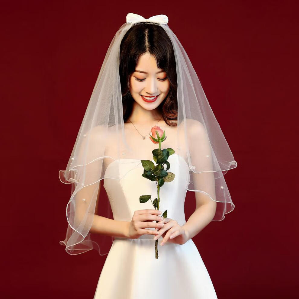 小米星求婚头纱轻纱头纱头饰超仙森系唯美网红拍照道具领证抖音同款