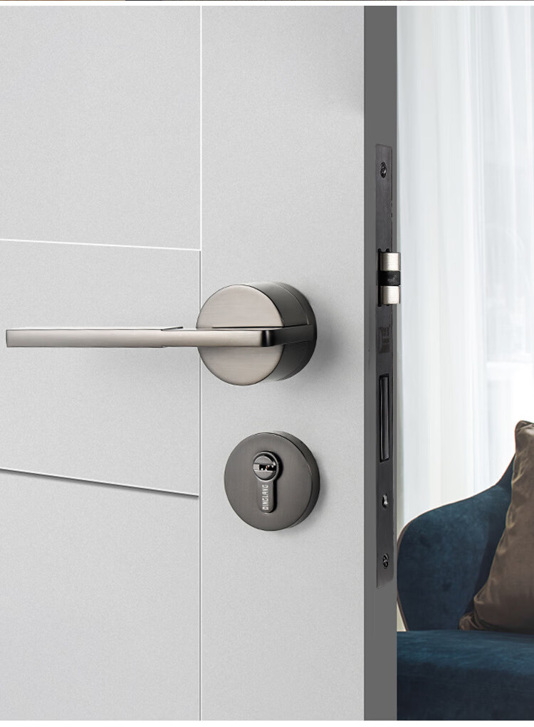 木门执手锁锌合金室内静音门锁现代简约卧室房门分体锁机械锁黑色