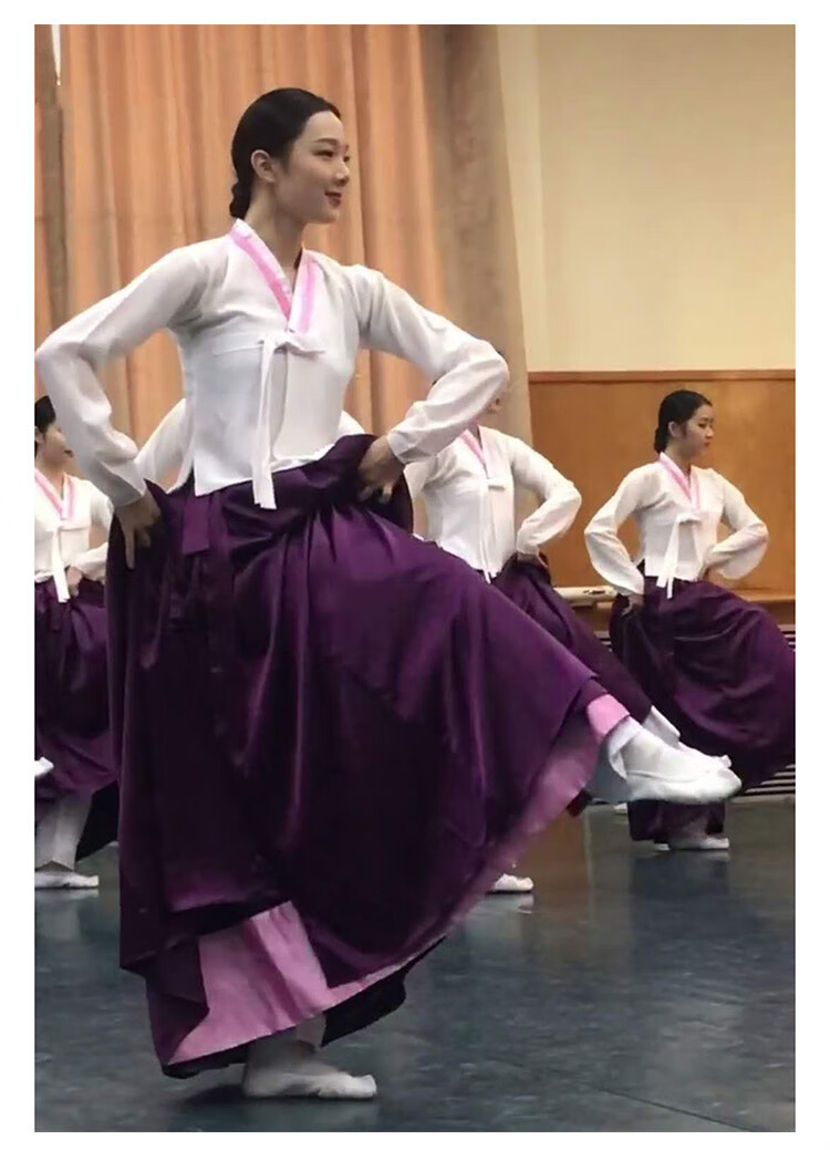 款大裙摆韩服纱裙女成人民族舞台演出服舞蹈 朝鲜族cx02【蓝色】裙子