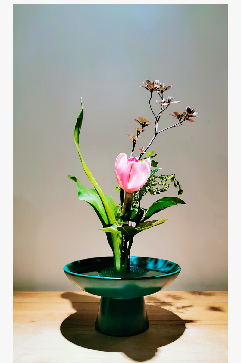 德骊嘉高脚盘复古插花器皿花器禅意日式中式剑山插花器花道陶瓷花盆