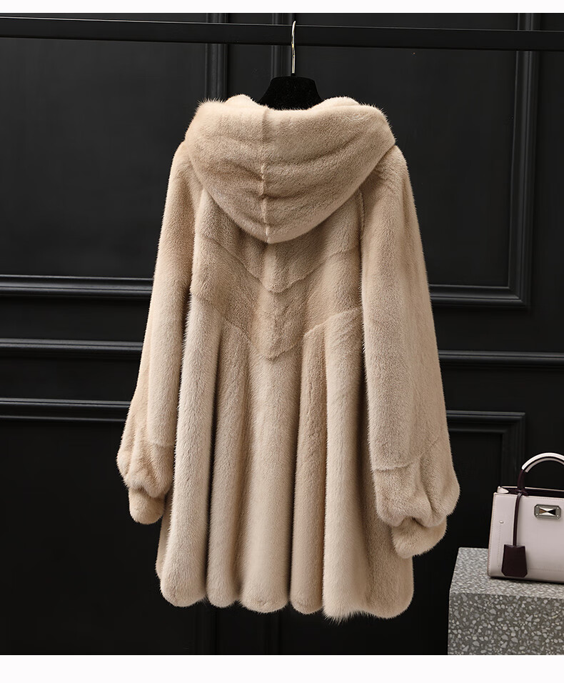 水貂皮大衣女中长款整貂皮草外套貂毛海宁2019冬季新款带连帽韩版 米