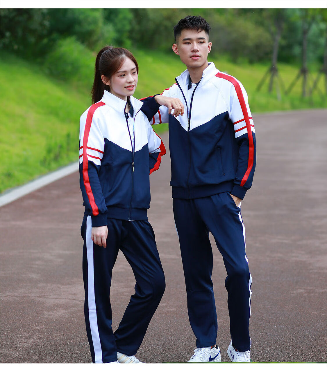 季初中生校服套装三件套中学生高中生宽松班服长袖运动服蓝白 1818