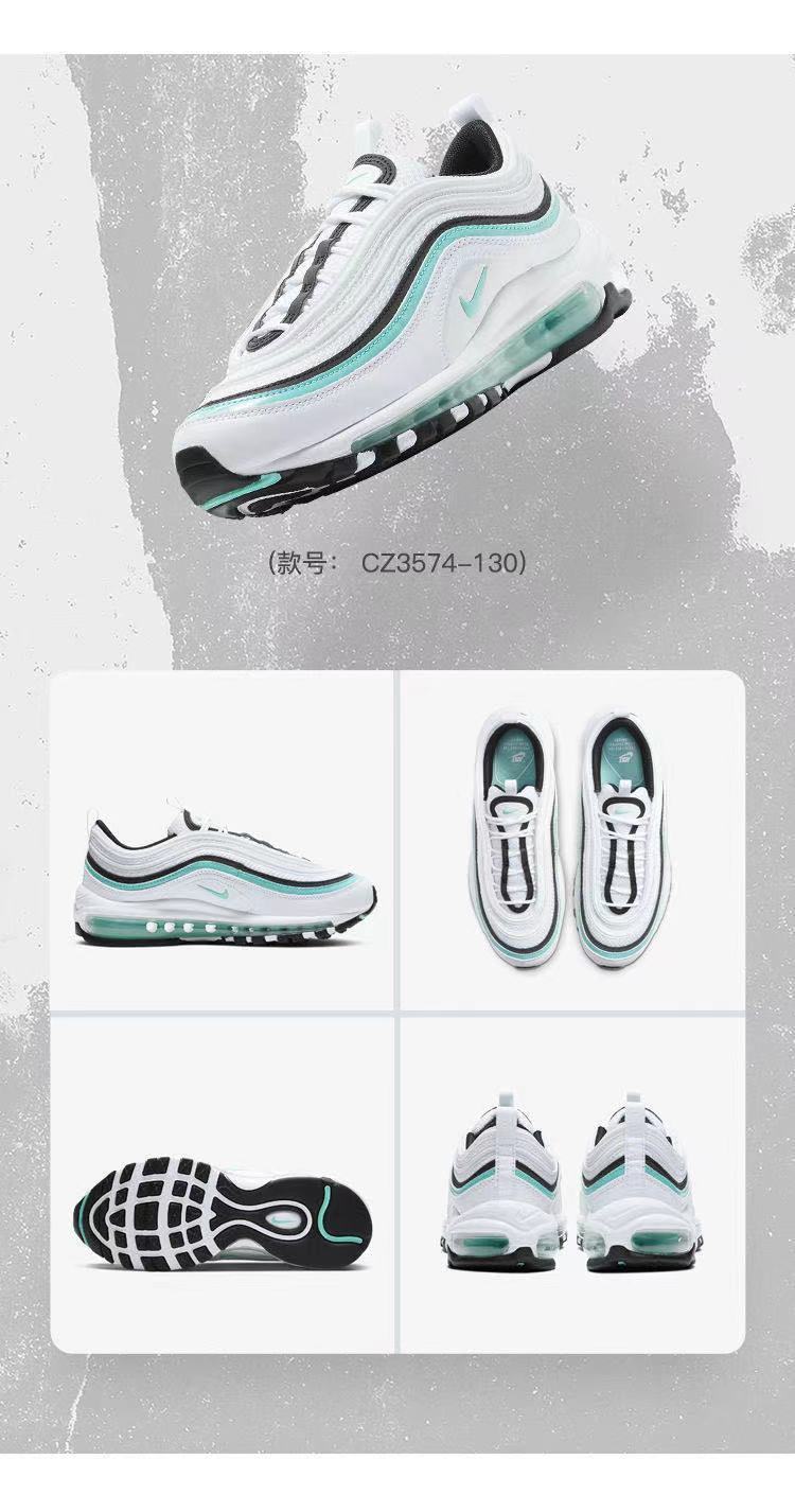 air max 97上海限定银白蓝3m反光耶稣圣水男女气垫跑步鞋 白子弹 36