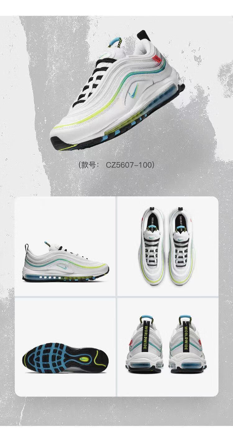 air max 97上海限定银白蓝3m反光耶稣圣水男女气垫跑步鞋 白子弹 36