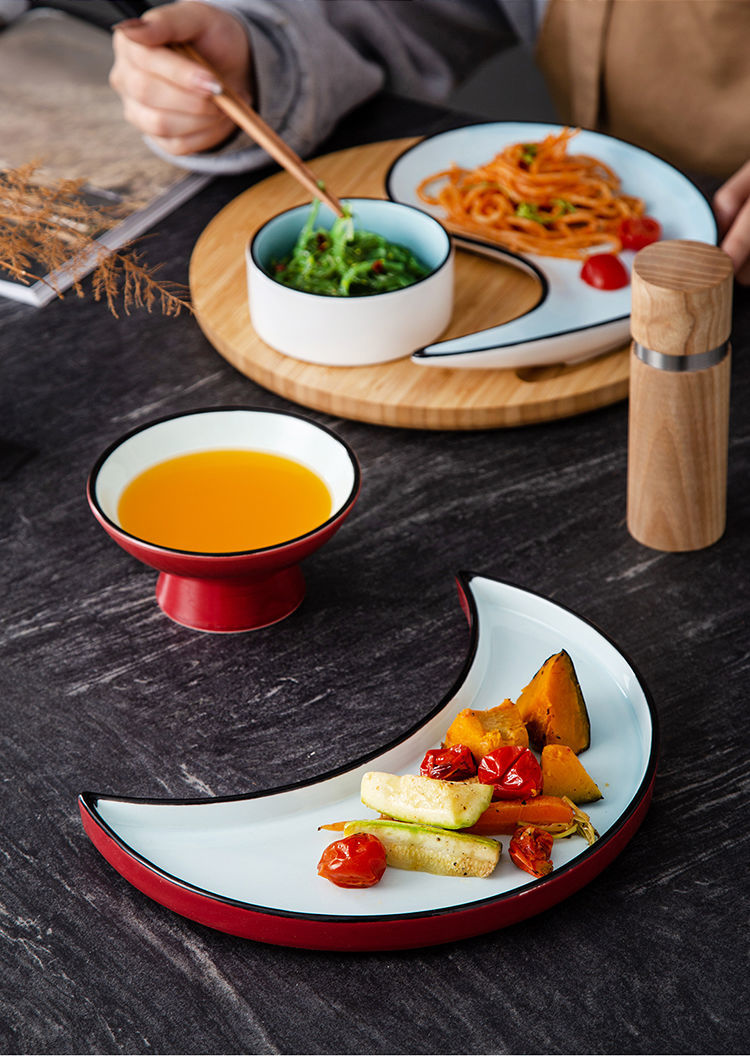 拼盘餐具组合 饭盆酒店创意网红盘子套装月亮拼盘组合异形特色餐具