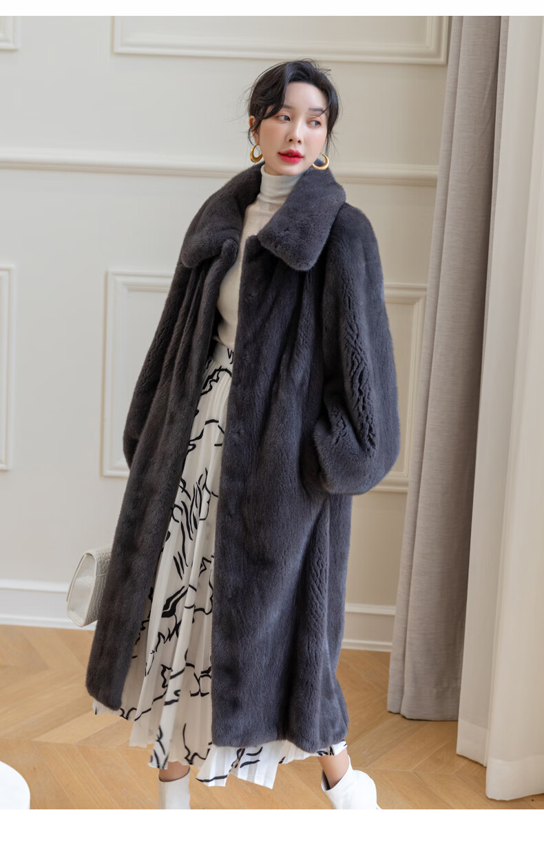 欧迪鸟品牌女装貂皮大衣女整貂长款年轻翻领水貂皮草外套 珍珠白 xl