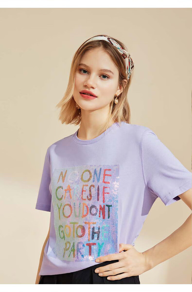 juicycouture橘滋女装logo亮片直筒宽松圆领纯棉休闲短袖t恤女黑色xs