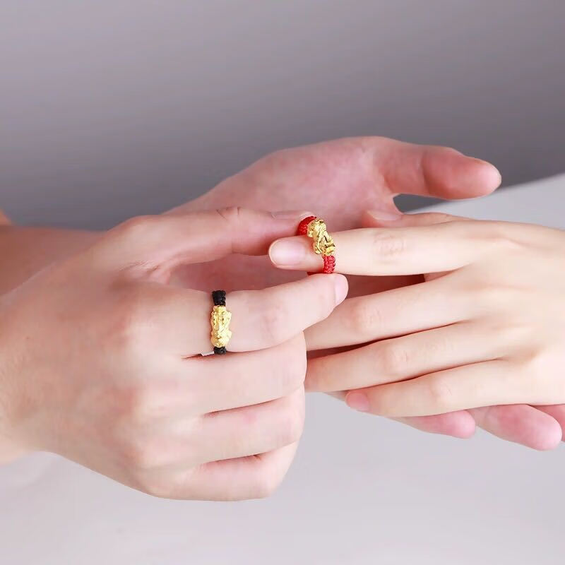 s转运珠戒指金戒指女本命年红绳戒指情侣戒指开口可调节饰全饰美依莲