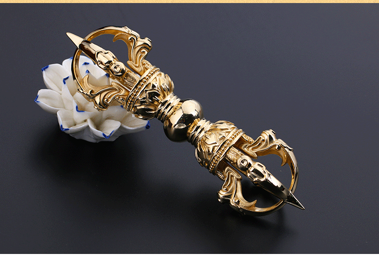 湘歌藏传五股金刚杵密宗黄铜手工精品上师降魔杵摆件