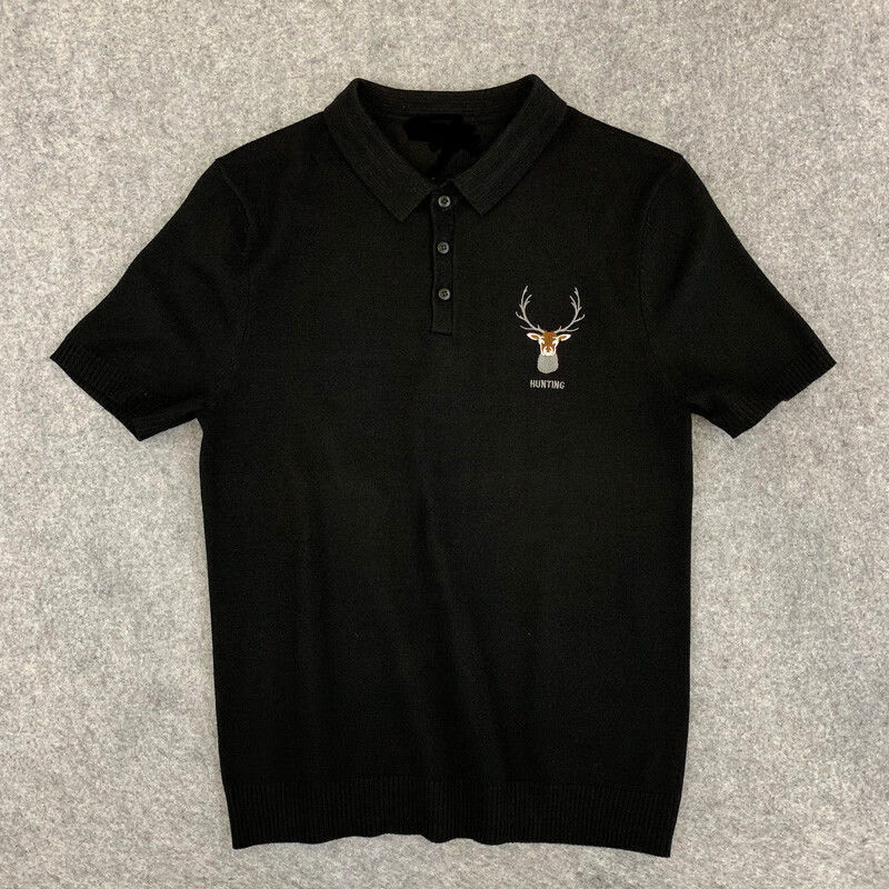姬帝茫新款男翻领秋冬季青年针织polo衫纯生刺绣鹿头