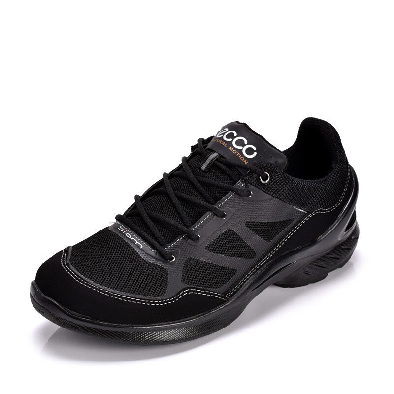 ecco/爱步男鞋新款系带网面透气休闲鞋运动鞋跑步鞋健步 837594 黑色